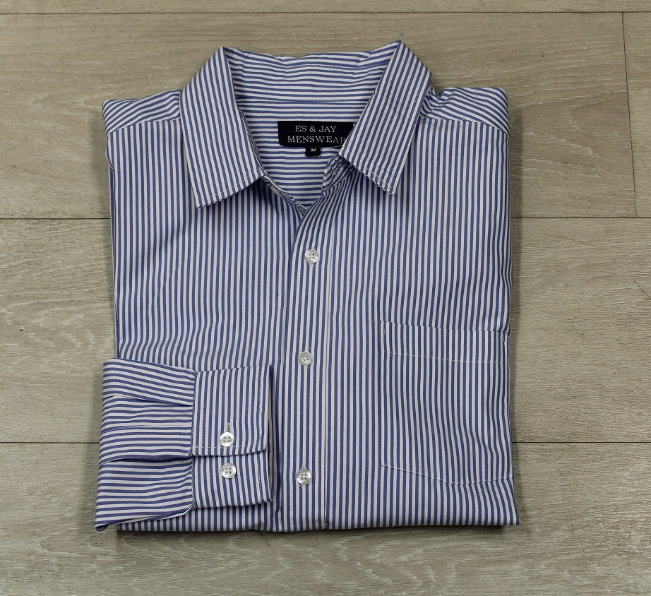 Men's Long Sleeve Pinstripe Dress Shirt. Blue/White. Style 2371 S - Stylish Shirley Men's Long Sleeve Pinstripe Dress Shirt. Blue/White. Style 2371 S - Stylish Shirley