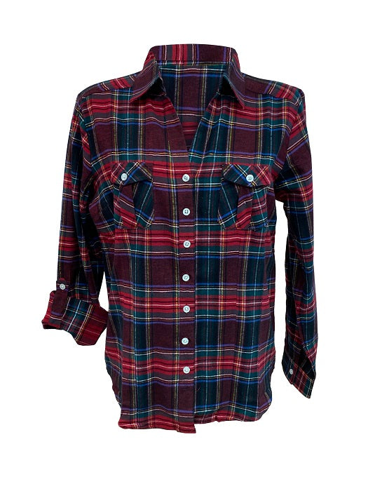 Ladies Long Sleeve, Roll Tab, Brushed Buffalo Plaid Flannel Shirt. Red/  Black Style 2934 - Stylish Shirley/Es&Jay Menswear