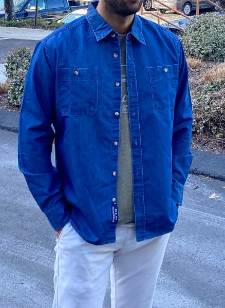 Men's Long sleeve oversized button down denim shirt. Style 20500
