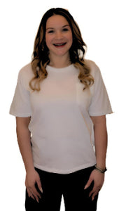 Ladies Short Sleeve, Crew Neck, One pocket,100% Cotton T Shirt in White & Black. Style 101L