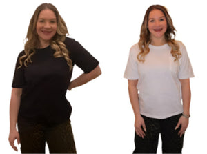 Ladies Short Sleeve, Crew Neck, One pocket,100% Cotton T Shirt in White & Black. Style 101L