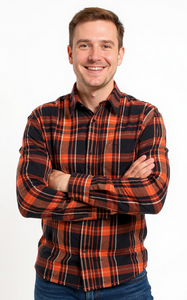 Men's Long Sleeve Brushed Flannel Shirt. Black/Coral. Style 2231