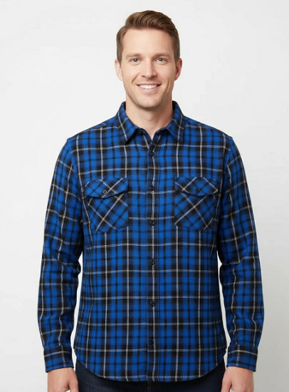 Men's Long Sleeve Brushed Flannel Shirt. Blue/Black. Style 2121
