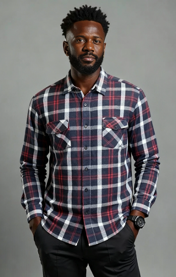 Men's Long Sleeve Brushed Flannel Shirt. Navy/Red Style 2149