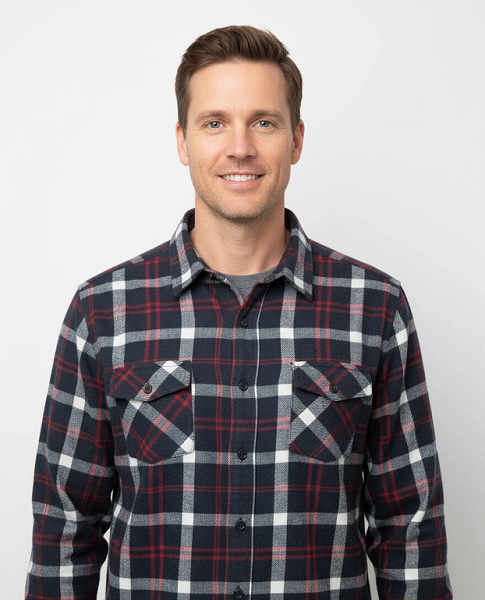 Men's Long Sleeve Brushed Flannel Shirt. Navy/Red Style 2149