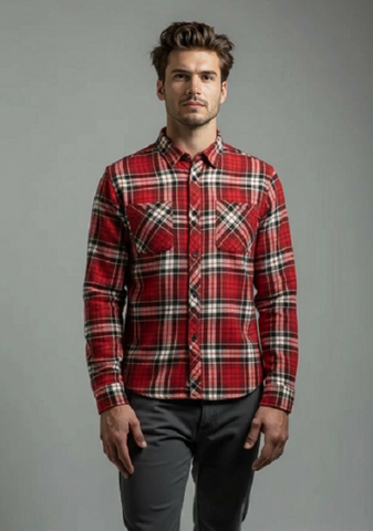 Men's Classic Long Sleeve Brushed Flannel Shirt. Red/Black Style 2232