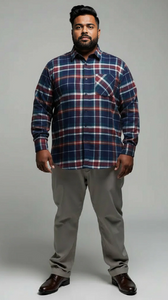 Men's Long Sleeve Brushed Flannel Shirt. Navy/Green. Style 2262