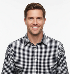 Men's long sleeve gingham, button down check dress shirt. Navy/white Style 2364