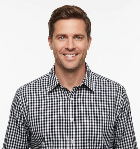 Men's long sleeve gingham, button down check dress shirt. Navy/white Style 2364