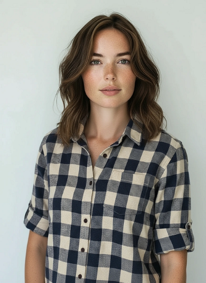 Ladies Long Sleeve, Roll Tab, Soft  Brushed Flannel Shirt. Navy/White. Style 2917