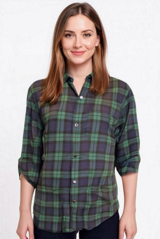 Ladies Long Sleeve, Roll Tab, Soft Brushed Flannel Shirt. Olive. Style 2923
