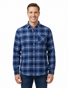 Men's Long Sleeve Brushed Flannel Shirt. Navy. Style 2941