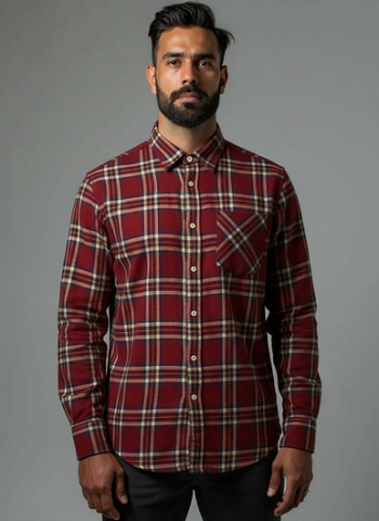 Men's Long Sleeve Cotton Twill Shirt. Red plaid. Style 2947