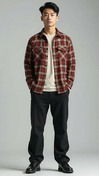 Men's Long Sleeve Brushed Flannel Shirt. Burgundy. Style 2969