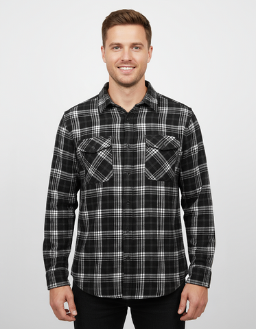 Men's Long Sleeve Brushed Flannel Shirt. Black. Style 2971