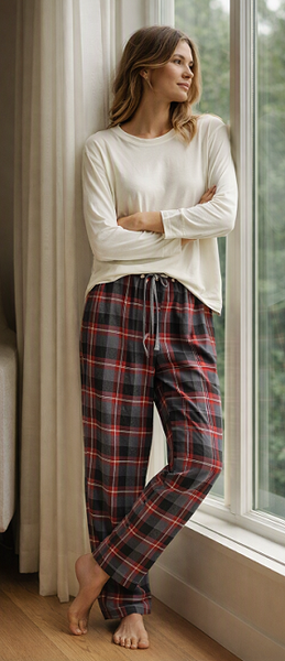 Ladies 2 Piece Flannel Pajama Set. Grey. Style 4301