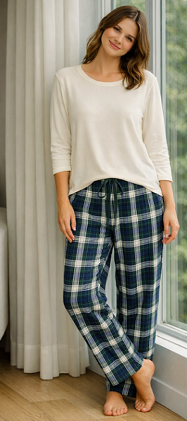 Ladies 2 Piece Flannel Pajama Set-Olive. Style 4303