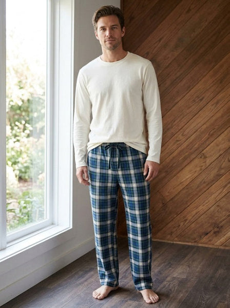Men's 2 Piece Flannel Pajama Set. Style 4303. Color Olive