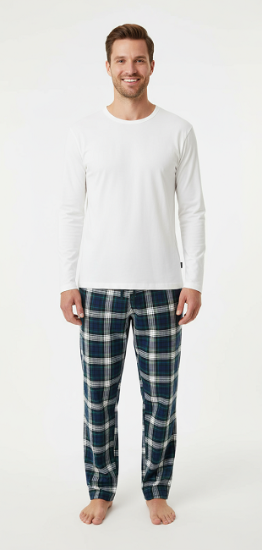 Men's 2 Piece Flannel Pajama Set. Style 4303. Color Olive