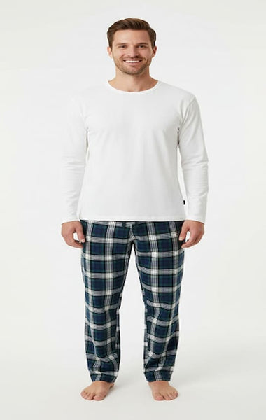 Men's 2 Piece Flannel Pajama Set. Style 4303. Color Olive