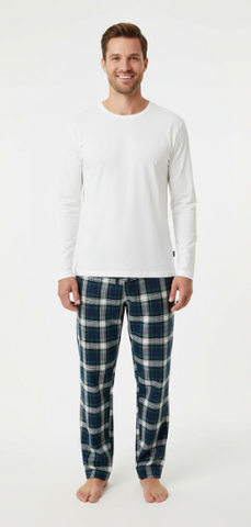 Men's 2 Piece Flannel Pajama Set. Style 4303. Color Olive