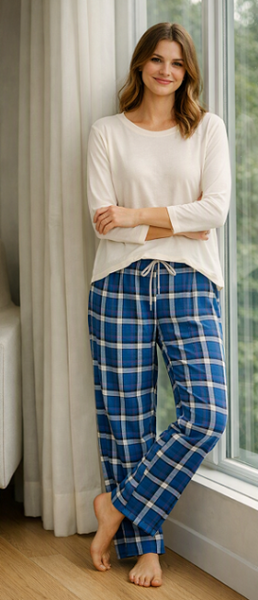 Ladies 2 Piece Flannel Pajama Set. Style 4305. Royal Blue