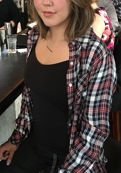 Women's Long Sleeve Rayon Plaid Shirt. Coral/Cream. Style# 8465