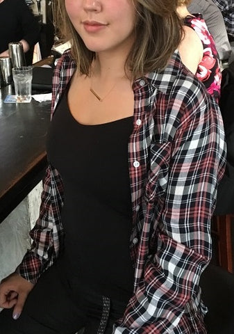 Women's Long Sleeve Rayon Plaid Shirt. Coral/Cream. Style# 8465