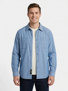 Men's Long sleeve light blue chambray shirt. Men's soft chambray
