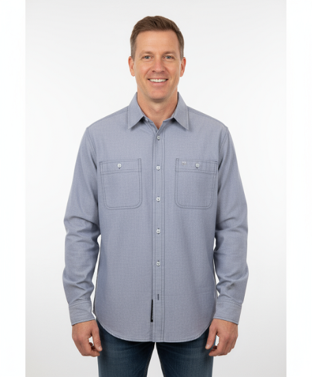 Men's Long sleeve oversized light blue chambray shirt. Style 50500