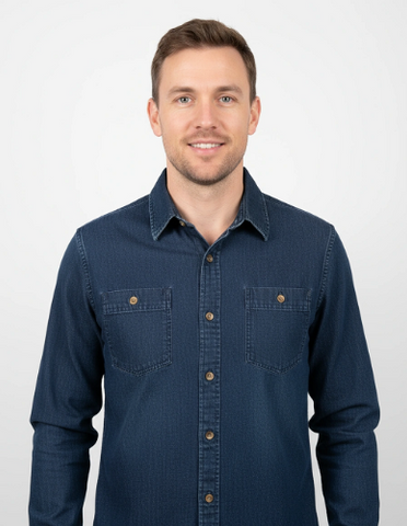 Men's Long sleeve oversized button down denim shirt. Style 20500