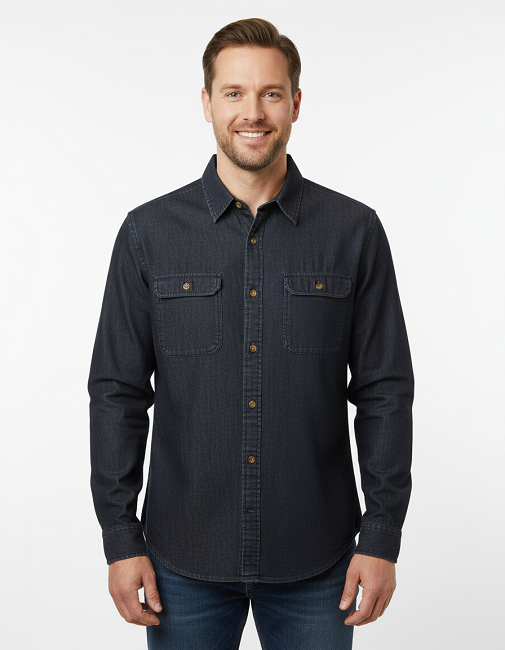 Men's Long sleeve oversized button down denim shirt. Style 20500