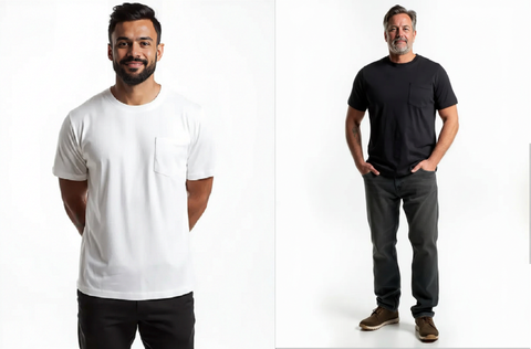 Mens Short Sleeve,Crew Neck, One Pocket ,Cotton T Shirt In Black & White . Style 101