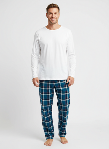 Men's 2 Piece Flannel Pajama Set. Style 4305.Color Royal Blue