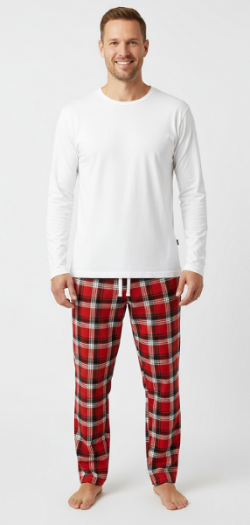 Men's 2 Piece Flannel Pajama Set. Style 4304. Color Red