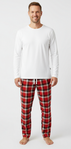 Men's 2 Piece Flannel Pajama Set. Style 4304. Color Red