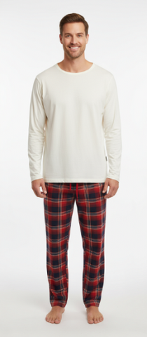 Men's 2 Piece Flannel Pajama Set. Style 4302. Color Red/Navy