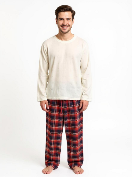 Men's 2 Piece Flannel Pajama Set. Style 4302. Color Red/Navy