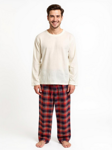 Men's 2 Piece Flannel Pajama Set. Style 4302. Color Red/Navy