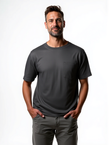 Mens Short Sleeve,Crew Neck, One Pocket ,Cotton T Shirt In Black & White . Style 101