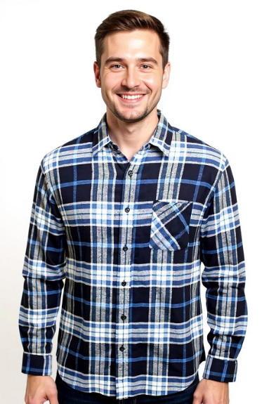Men's Long Sleeve Flannel Shirt. Navy/Blue. Style 2228