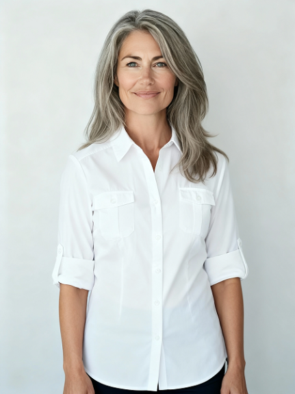 Women's Roll Up Sleeves, 100% Cotton Classic White Shirt. Style# 197W