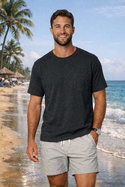 Mens Short Sleeve,Crew Neck, One Pocket , Comfortable Cotton T Shirt In Black & White . Style 101