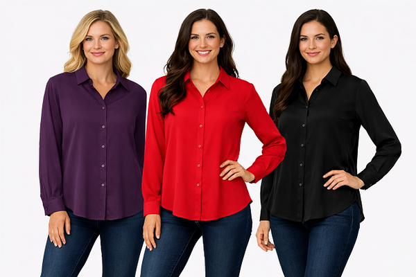Ladies Long Sleeves, Solid Rayon tunics.  Red, Black, Purple. Style# 617