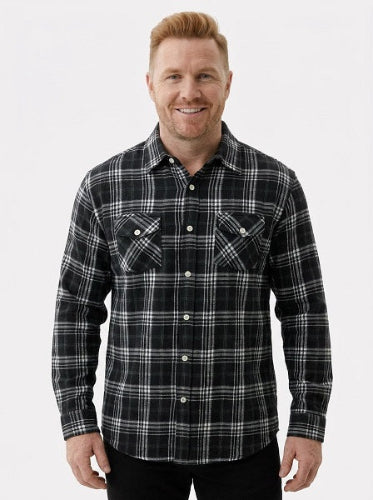 Men's Long Sleeve Brushed Flannel Shirt. Black. Style 2971