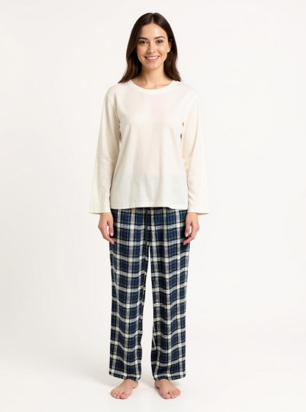 Ladies 2 Piece Flannel Pajama Set-Olive. Style 4303