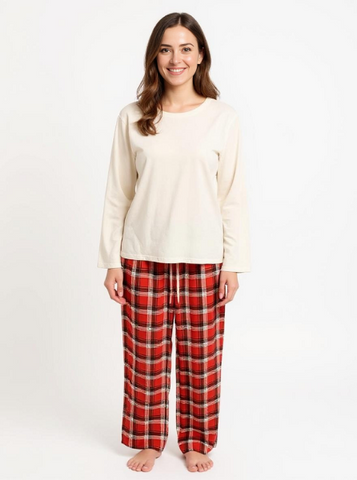 Ladies 2 Piece Flannel Pajama Set. Red Style 4304