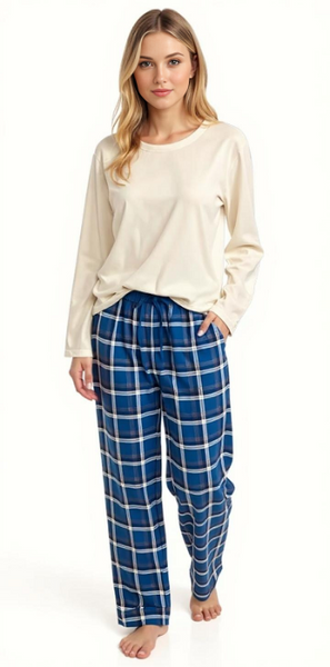 Ladies 2 Piece Flannel Pajama Set. Style 4305. Royal Blue