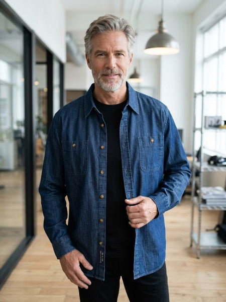 Men's Long sleeve  Men’s lightweight denim shirt,.  Button-up denim shirt menStyle 20500