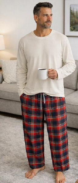 Men's 2 Piece Flannel Pajama Set. Style 4302. Color Red/Navy